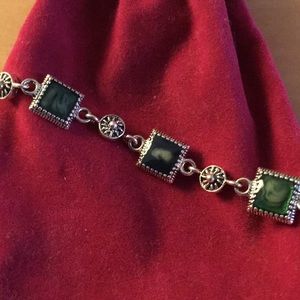 Silver Bracelet w/ Blue/Green Enamel Squares